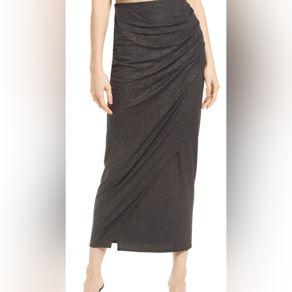 NWT Open Edit Draped Sparkle Midi Skirt in Black